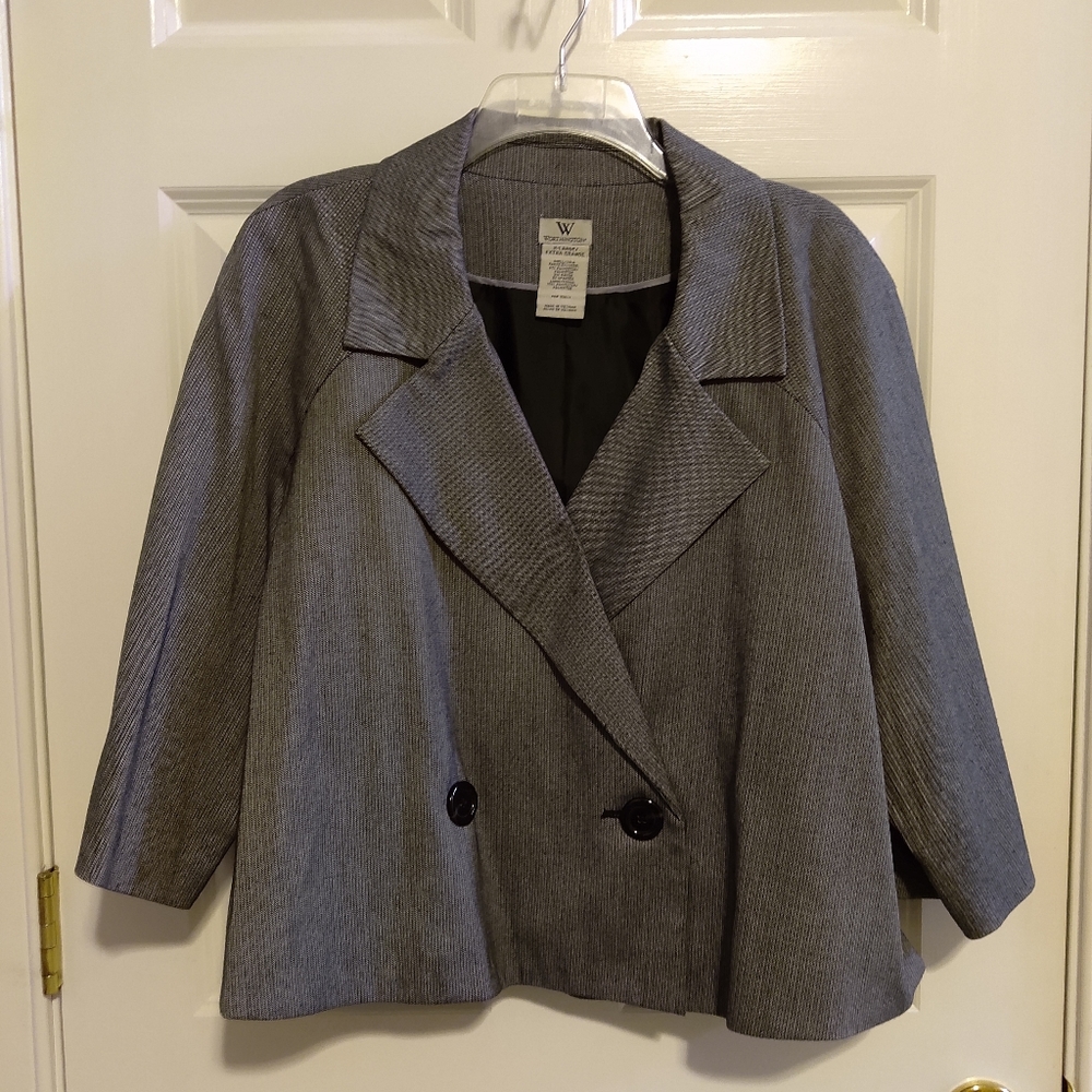 Worthington Ladies Black & Grey Blazer, Size XL. 3/4 Sleeve, One button